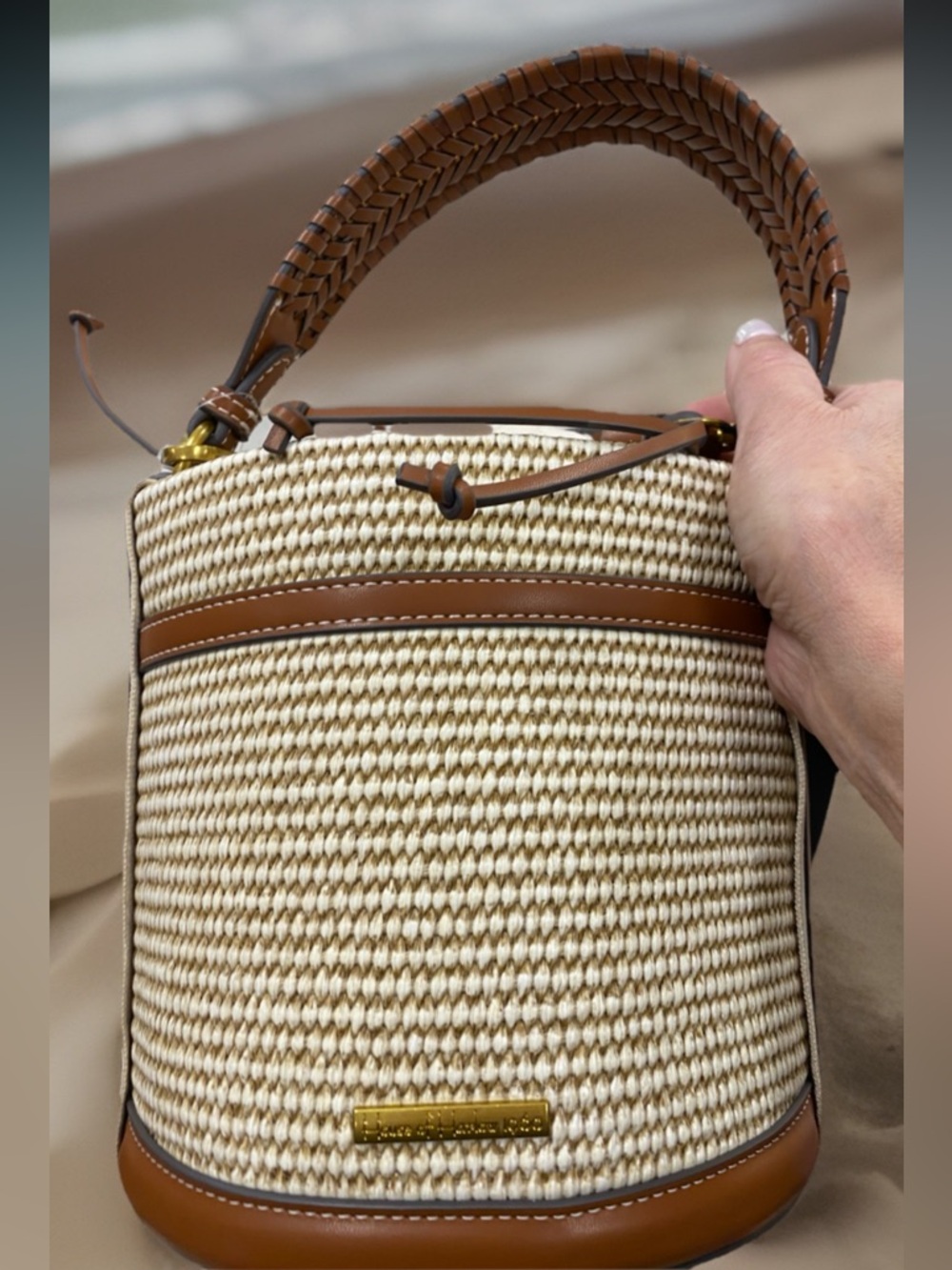 🆕 House of Harlow 1960 Raffia Straw Woven Bucket Bag Crossbody Purse